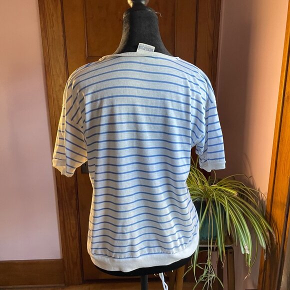 Vintage 80s Chesterfield Striped Knit Top Retro Tennis Coastal Grandma Old Money - Picture 3 of 8